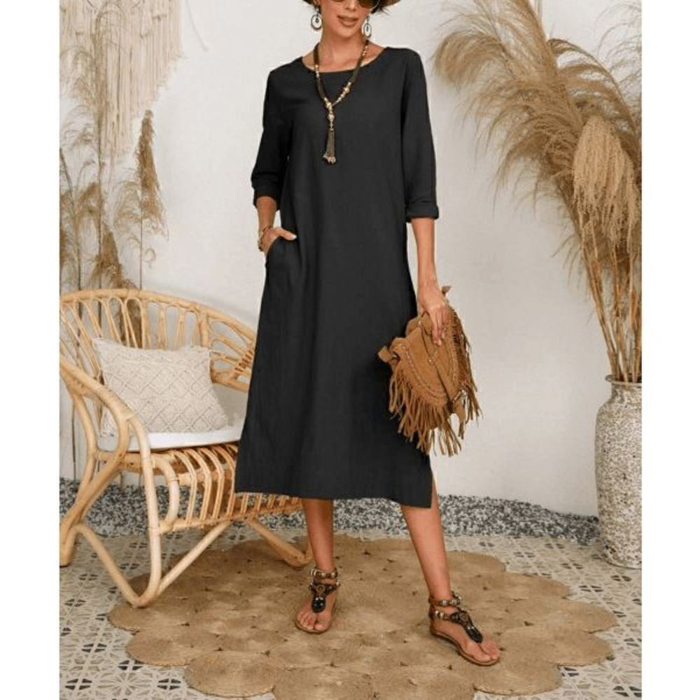La Mode Black Pocket Shift Dress #1770-C7